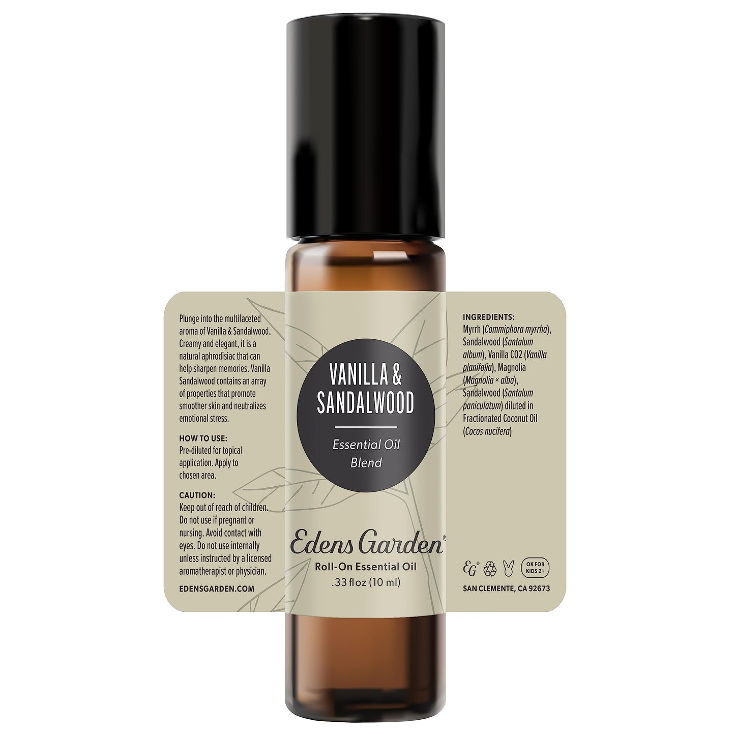 Edens Garden Vanilla & Sandalwood Essential Oil Roll-On - 10 ml, Pre-Diluted