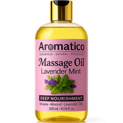 AROMATICO Lavender Mint Massage Oil – Sesame, Almond & Jojoba Oils, 10 oz