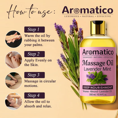 AROMATICO Lavender Mint Massage Oil – Sesame, Almond & Jojoba Oils, 10 oz