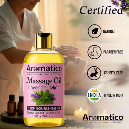 AROMATICO Lavender Mint Massage Oil – Sesame, Almond & Jojoba Oils, 10 oz