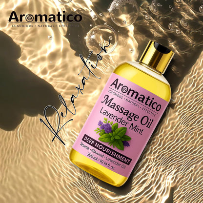 AROMATICO Lavender Mint Massage Oil – Sesame, Almond & Jojoba Oils, 10 oz