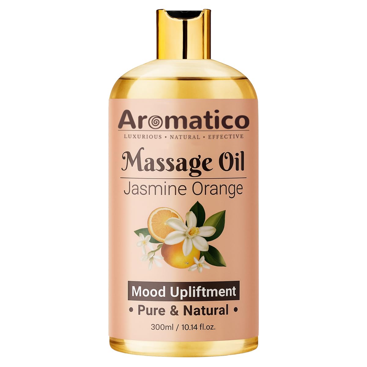 AROMATICO Massage Oil with Jasmine & Orange Essential Oils – Infused with Sesame, Almond & Jojoba Oils – Full Body Massage Oil for Relaxation – for Men & Women – 10 Fl Oz