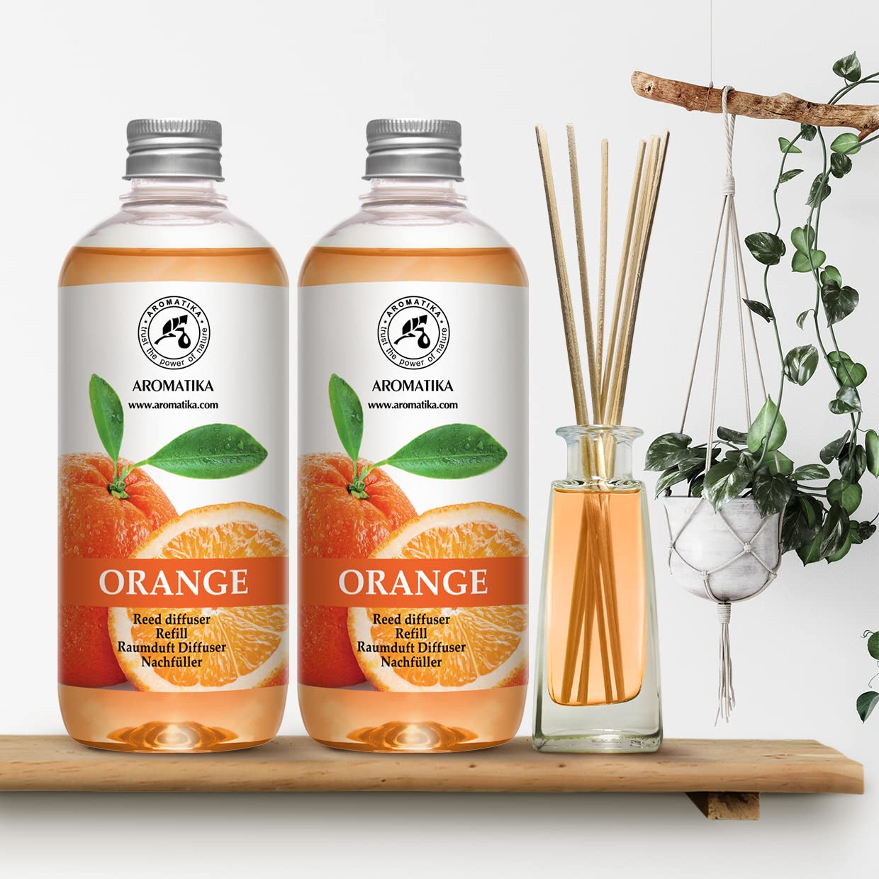 AROMATIKA Orange Room Diffuser Refill Set — 2 x 17 fl oz Orange Essential Oil for Aromatherapy & Home Fragrance