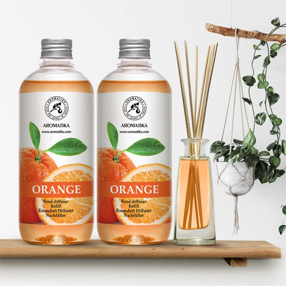 AROMATIKA Orange Room Diffuser Refill Set — 2 x 17 fl oz Orange Essential Oil for Aromatherapy & Home Fragrance