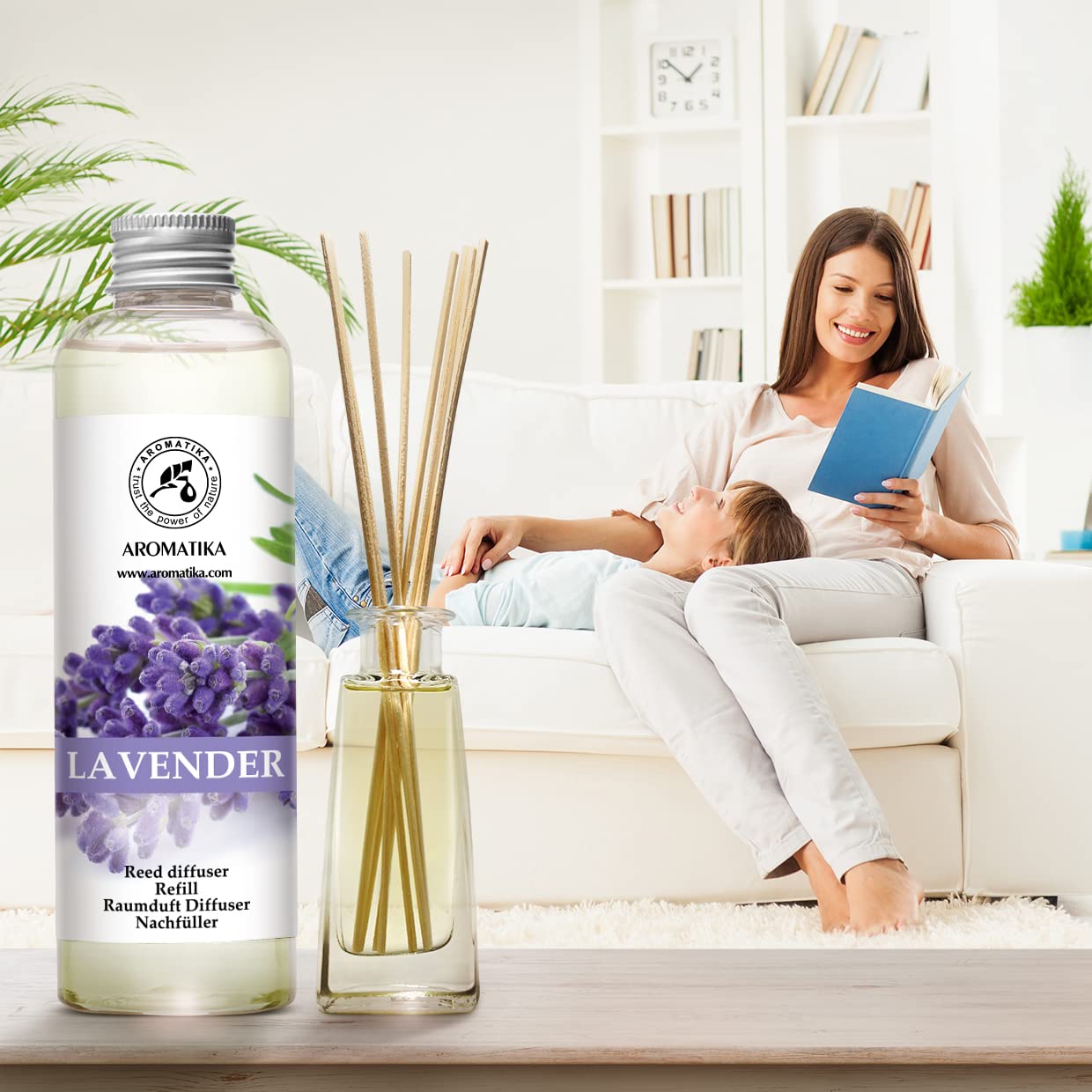 AROMATIKA Lavender & Vanille Reed Diffuser Refills – 2 x 6.8 fl oz | Fresh, Long-Lasting Home & Office Fragrance