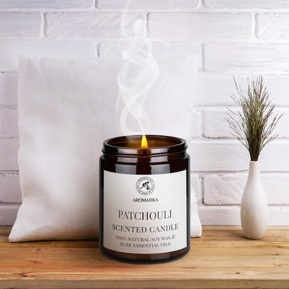 AROMATIKA Patchouli Soy Wax Candle – 150g, 45 Hours Burn Time | Home Scent Gift