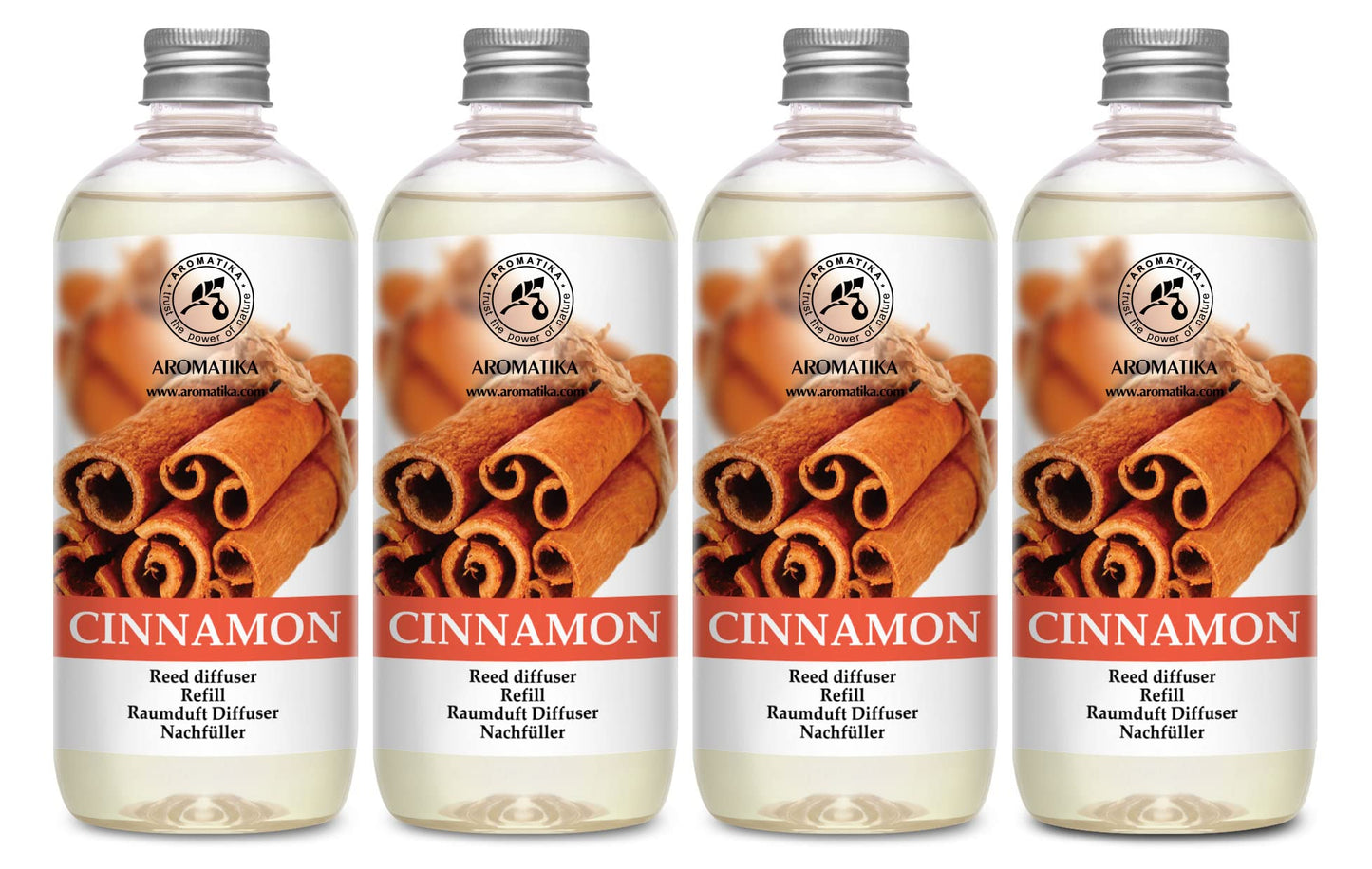 AROMATIKA Cinnamon Reed Diffuser Refill – 4x17oz | Fresh, Long-Lasting Cinnamon Fragrance