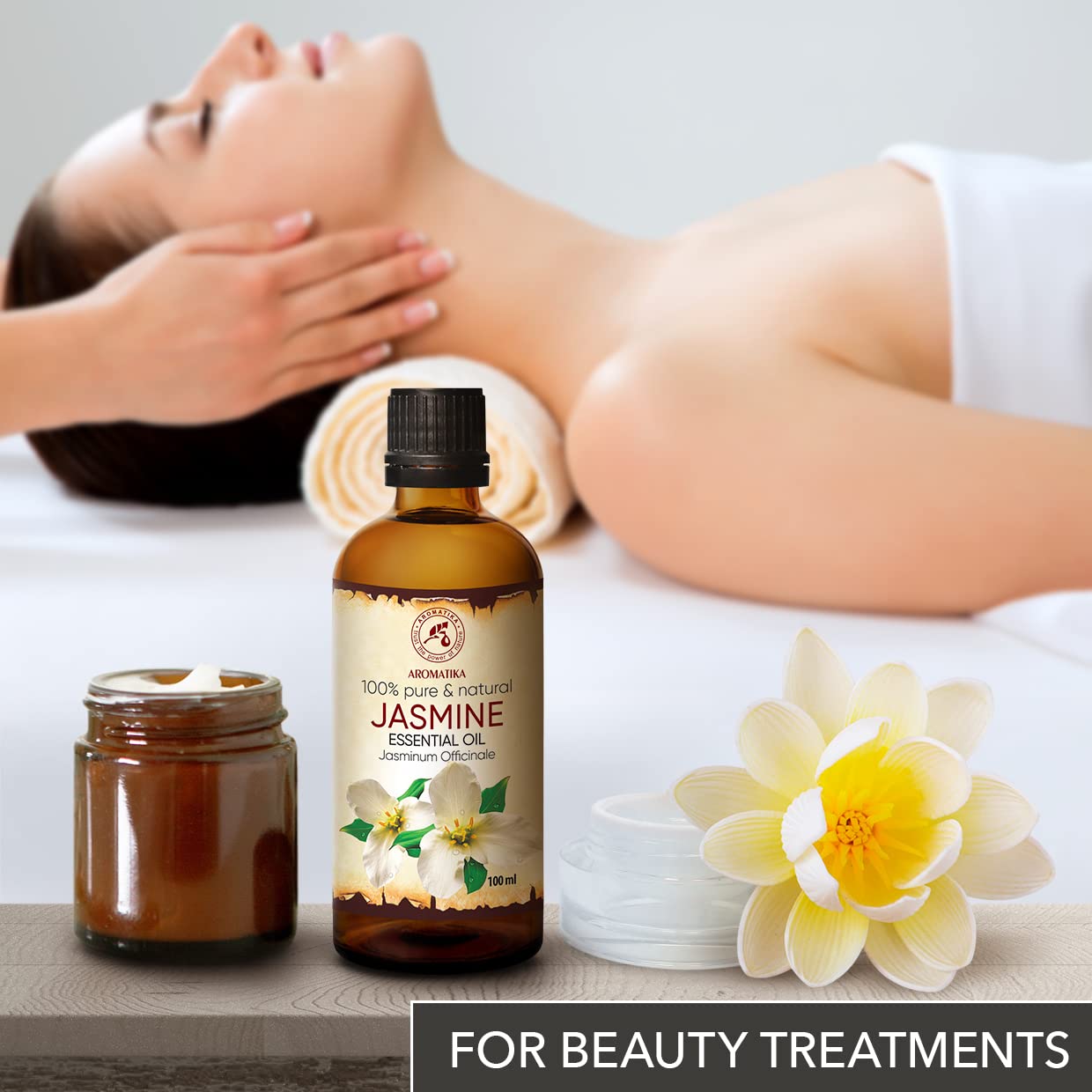 Jasmine Essential Oil 3.4 fl oz | Jasminum Officinale | Aromatherapy & Skincare | AROMATIKA