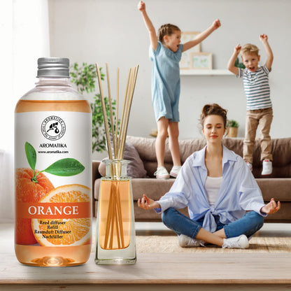 AROMATIKA Orange Room Diffuser Refill Set — 2 x 17 fl oz Orange Essential Oil for Aromatherapy & Home Fragrance