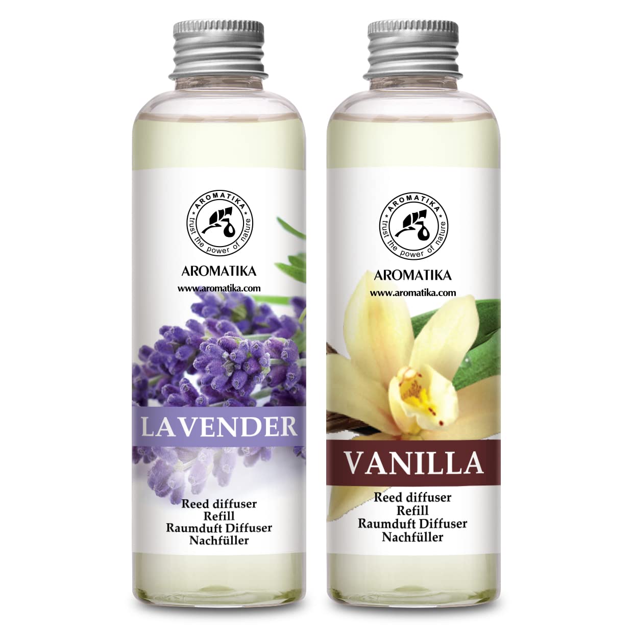 AROMATIKA Lavender & Vanille Reed Diffuser Refills – 2 x 6.8 fl oz | Fresh, Long-Lasting Home & Office Fragrance