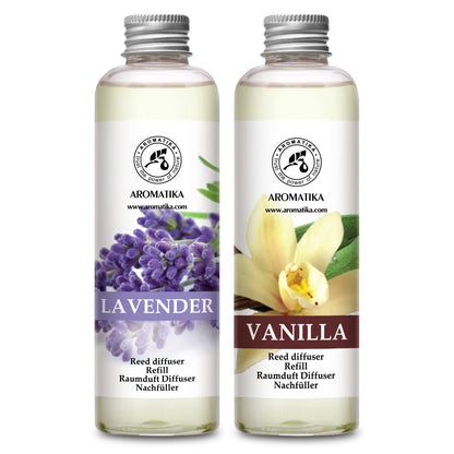 AROMATIKA Lavender & Vanille Reed Diffuser Refills – 2 x 6.8 fl oz | Fresh, Long-Lasting Home & Office Fragrance