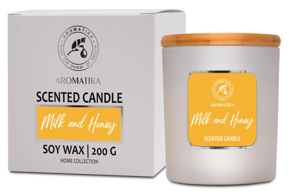 Milk & Honey Scented Candle by Aromatika – 200g Soy Wax, 45h Burn