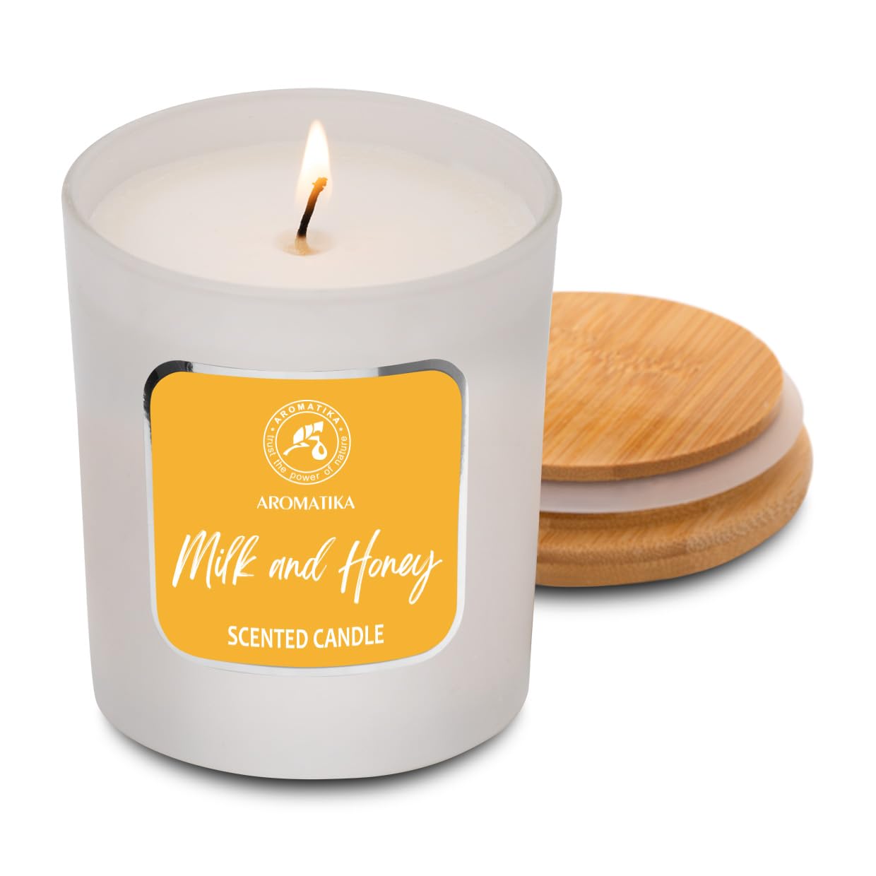 Milk & Honey Scented Candle by Aromatika – 200g Soy Wax, 45h Burn