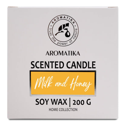 Milk & Honey Scented Candle by Aromatika – 200g Soy Wax, 45h Burn