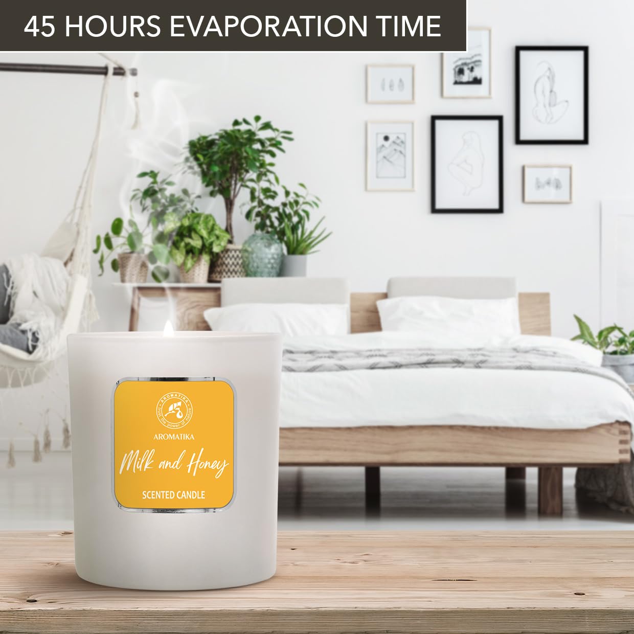 Milk & Honey Scented Candle by Aromatika – 200g Soy Wax, 45h Burn