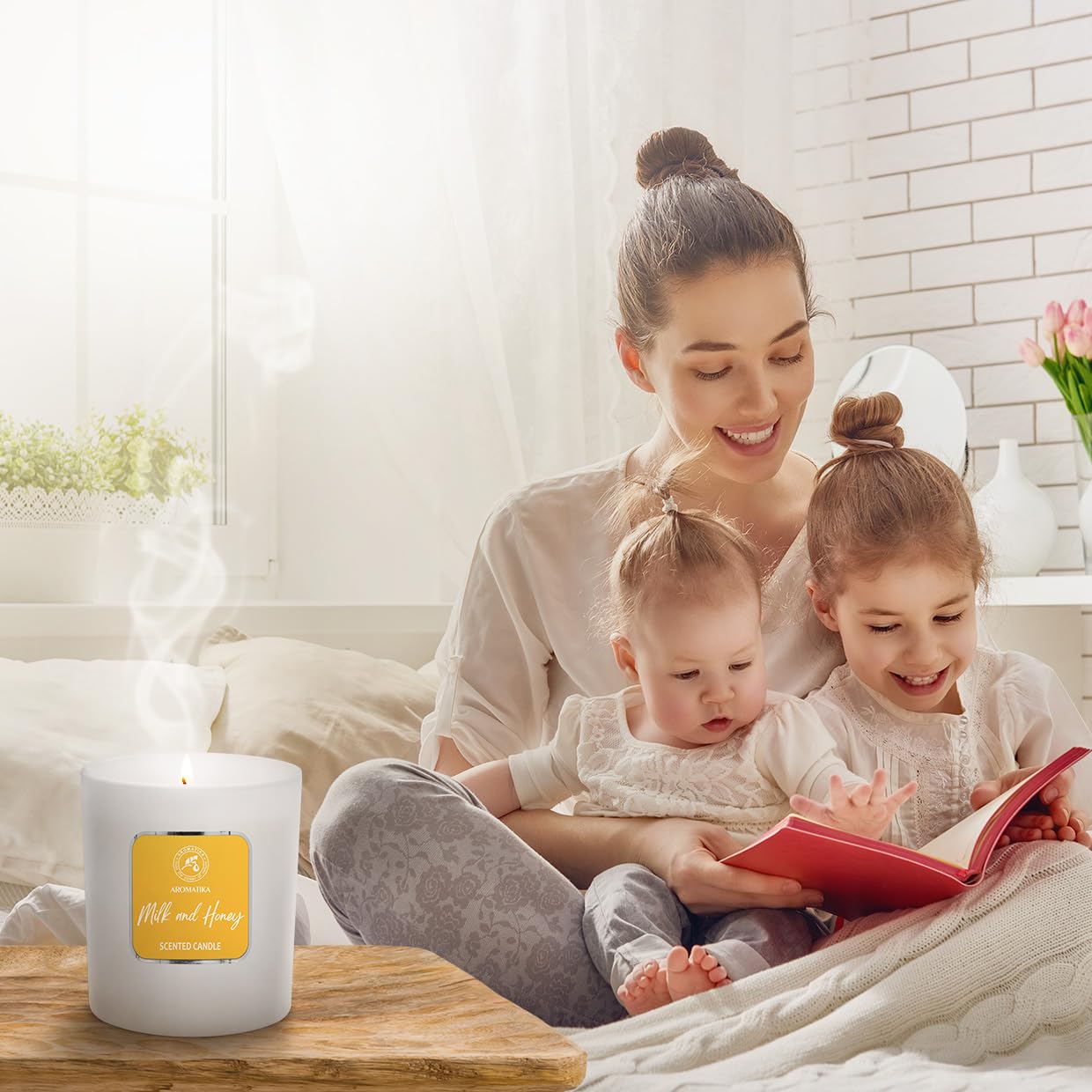 Milk & Honey Scented Candle by Aromatika – 200g Soy Wax, 45h Burn