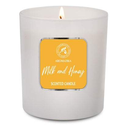 Milk & Honey Scented Candle by Aromatika – 200g Soy Wax, 45h Burn