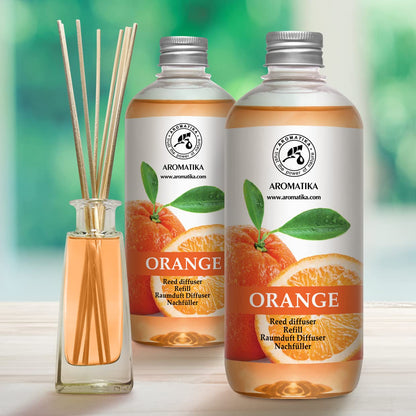 AROMATIKA Orange Room Diffuser Refill Set — 2 x 17 fl oz Orange Essential Oil for Aromatherapy & Home Fragrance