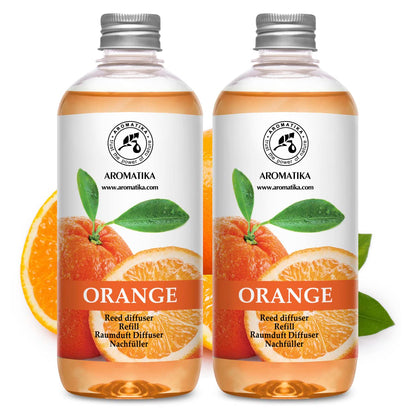 AROMATIKA Orange Room Diffuser Refill Set — 2 x 17 fl oz Orange Essential Oil for Aromatherapy & Home Fragrance