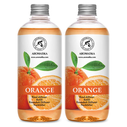 AROMATIKA Orange Room Diffuser Refill Set — 2 x 17 fl oz Orange Essential Oil for Aromatherapy & Home Fragrance