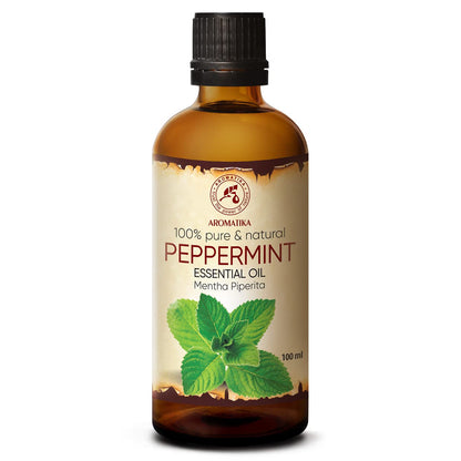 AROMATIKA Peppermint Essential Oil 3.4 Fl Oz (100 ml) – Pure Mentha Piperita for Diffusers, Sauna & Body Care