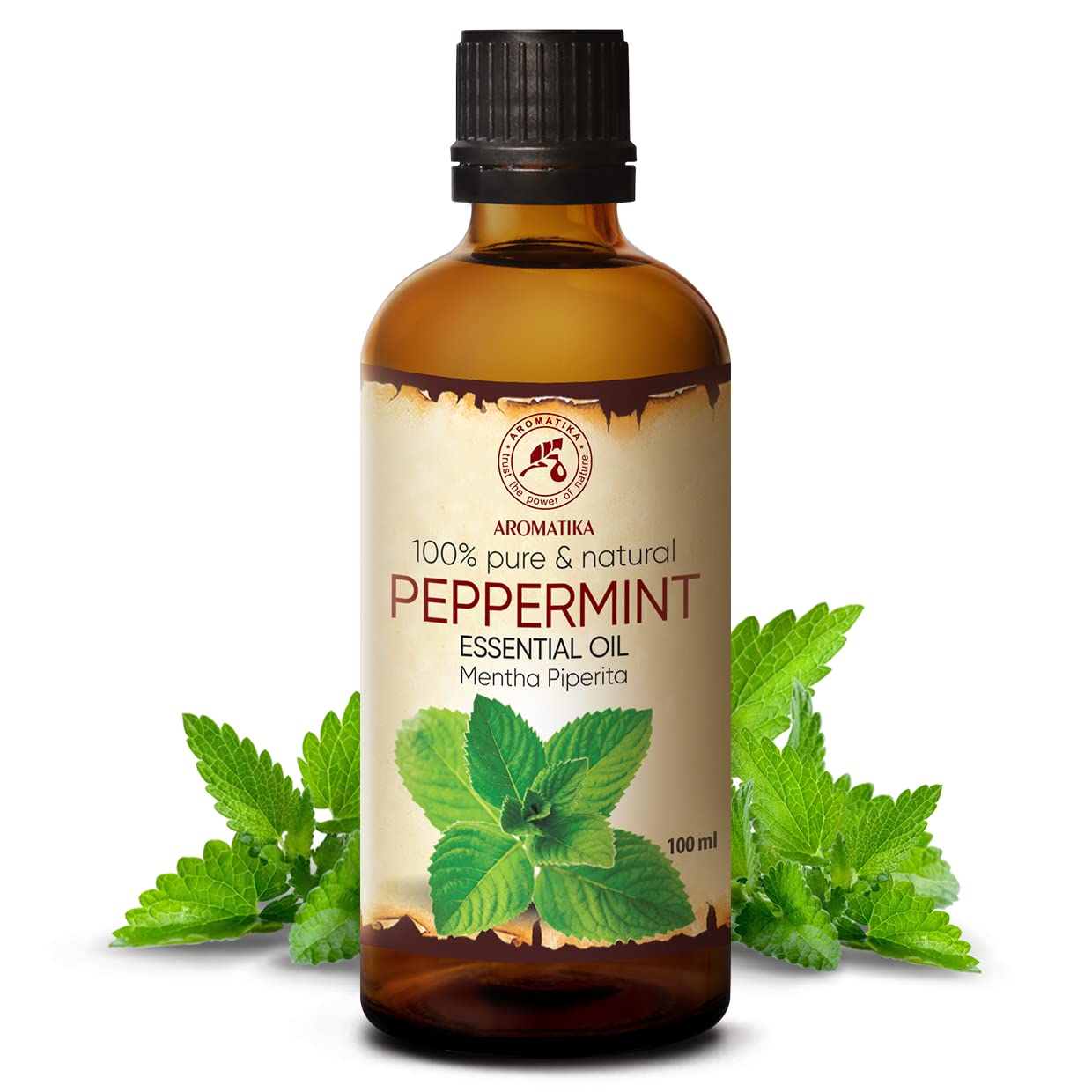 AROMATIKA Peppermint Essential Oil 3.4 Fl Oz (100 ml) – Pure Mentha Piperita for Diffusers, Sauna & Body Care