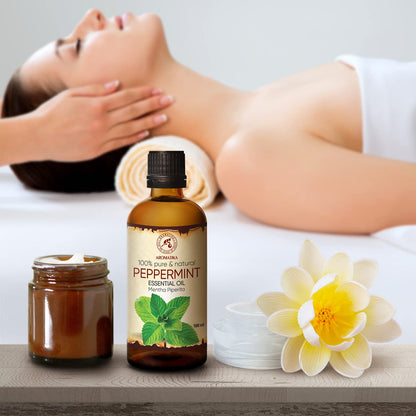 AROMATIKA Peppermint Essential Oil 3.4 Fl Oz (100 ml) – Pure Mentha Piperita for Diffusers, Sauna & Body Care
