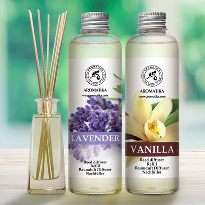 AROMATIKA Lavender & Vanille Reed Diffuser Refills – 2 x 6.8 fl oz | Fresh, Long-Lasting Home & Office Fragrance