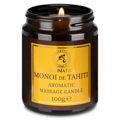 AROMATIKA Scented Massage Candle Monoi de Tahiti – Soy Wax, Coconut & Almond Oils, 3.5 oz