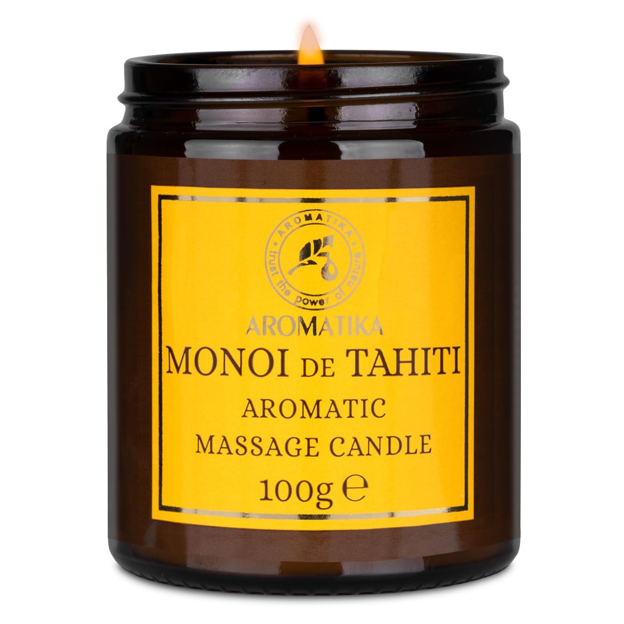 AROMATIKA Scented Massage Candle Monoi de Tahiti – Soy Wax, Coconut & Almond Oils, 3.5 oz