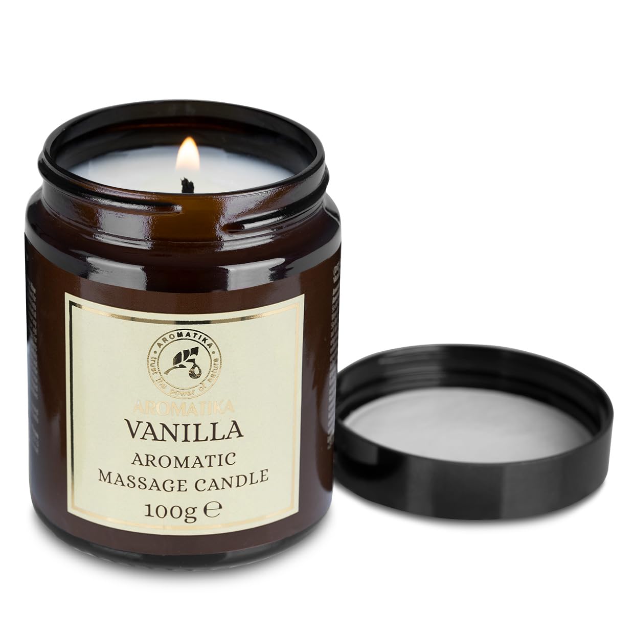 AROMATIKA Scented Massage Candle Vanilla – Relaxing 3.5oz Soy Candle with Coconut & Almond Oils