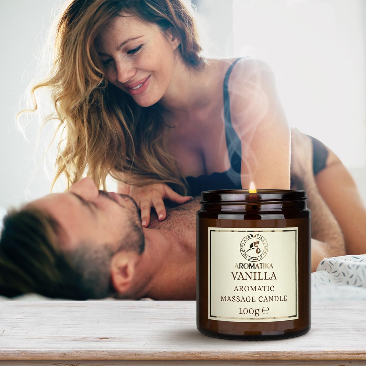 AROMATIKA Scented Massage Candle Vanilla – Relaxing 3.5oz Soy Candle with Coconut & Almond Oils