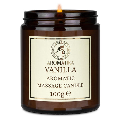 AROMATIKA Scented Massage Candle Vanilla – Relaxing 3.5oz Soy Candle with Coconut & Almond Oils
