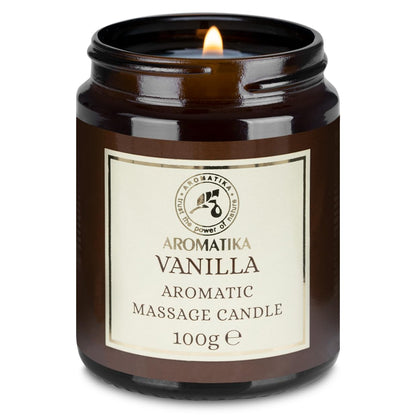 AROMATIKA Scented Massage Candle Vanilla – Relaxing 3.5oz Soy Candle with Coconut & Almond Oils