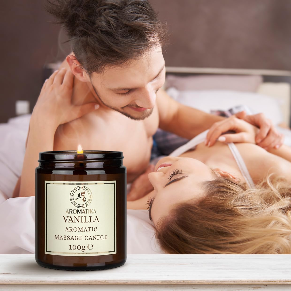 AROMATIKA Scented Massage Candle Vanilla – Relaxing 3.5oz Soy Candle with Coconut & Almond Oils