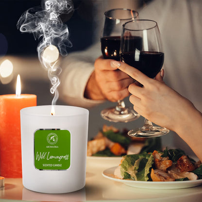 AROMATIKA Soywax Lemongrass Candle – Aromatherapy, Up to 45h Burn Time, Glass Jar Gift