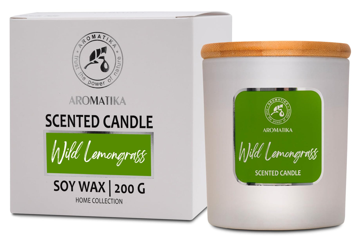 AROMATIKA Soywax Lemongrass Candle – Aromatherapy, Up to 45h Burn Time, Glass Jar Gift