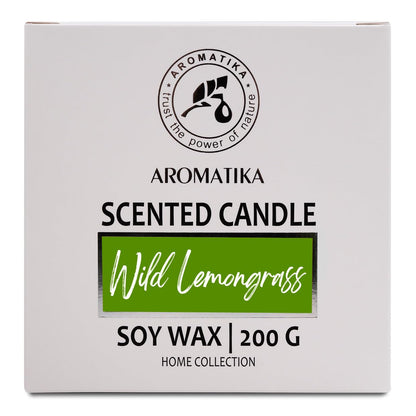 AROMATIKA Soywax Lemongrass Candle – Aromatherapy, Up to 45h Burn Time, Glass Jar Gift