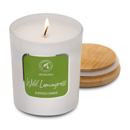 AROMATIKA Soywax Lemongrass Candle – Aromatherapy, Up to 45h Burn Time, Glass Jar Gift