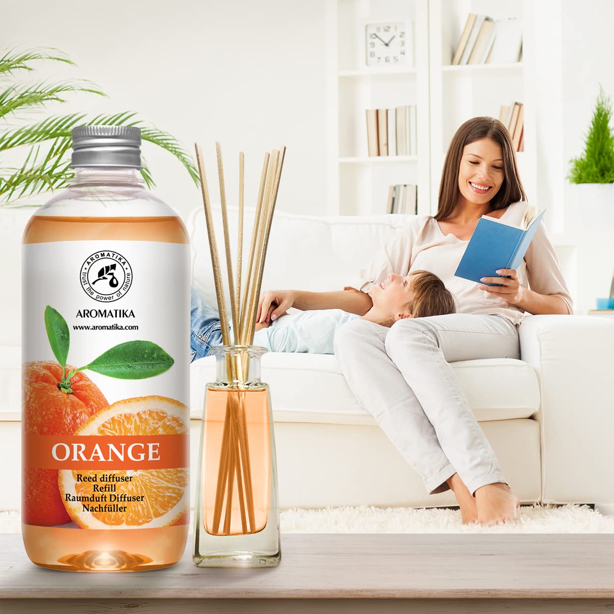 AROMATIKA Orange Room Diffuser Refill Set — 2 x 17 fl oz Orange Essential Oil for Aromatherapy & Home Fragrance