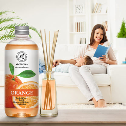 AROMATIKA Orange Room Diffuser Refill Set — 2 x 17 fl oz Orange Essential Oil for Aromatherapy & Home Fragrance