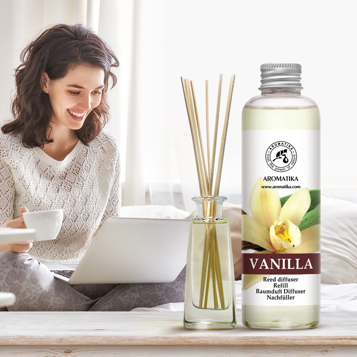 AROMATIKA Lavender & Vanille Reed Diffuser Refills – 2 x 6.8 fl oz | Fresh, Long-Lasting Home & Office Fragrance