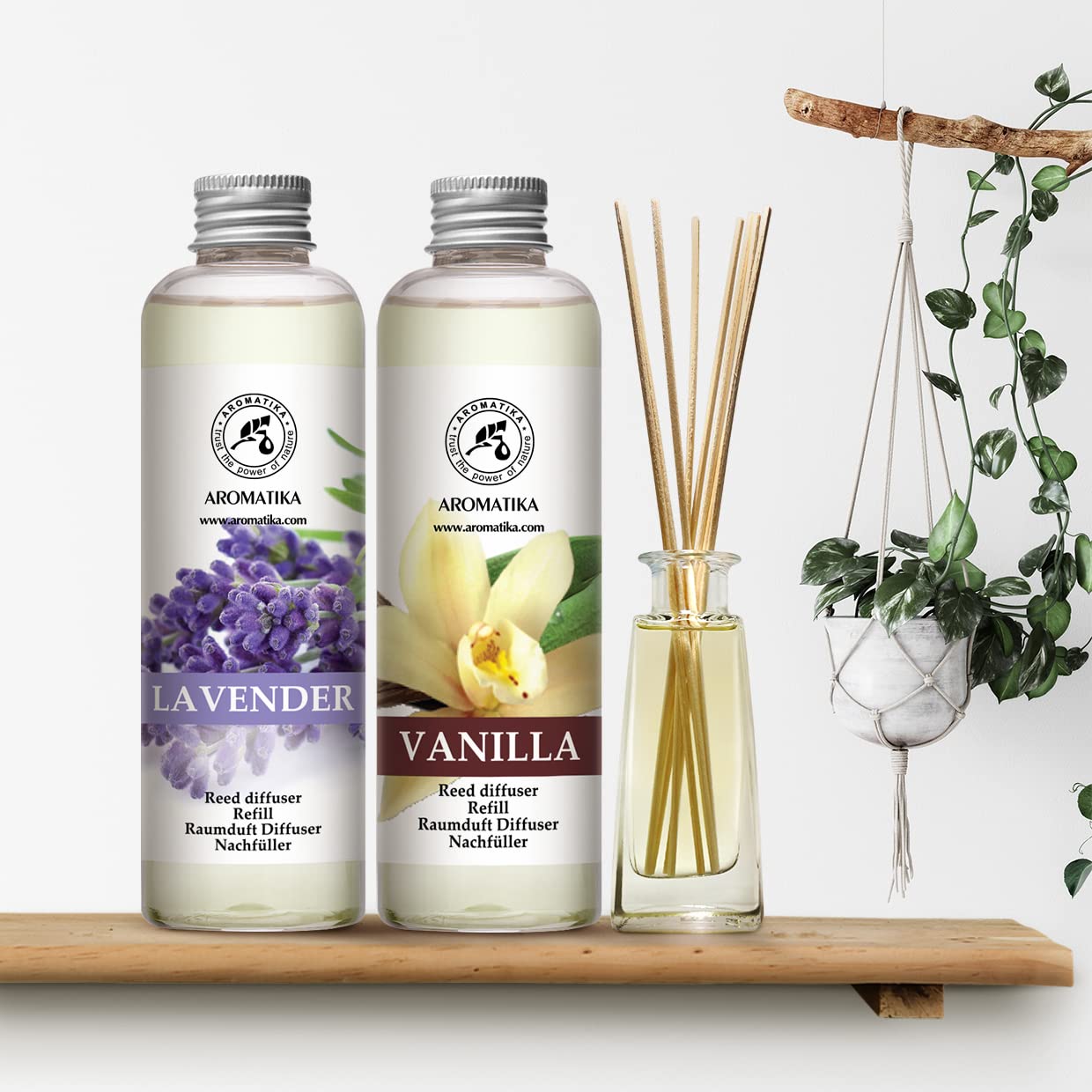 AROMATIKA Lavender & Vanille Reed Diffuser Refills – 2 x 6.8 fl oz | Fresh, Long-Lasting Home & Office Fragrance