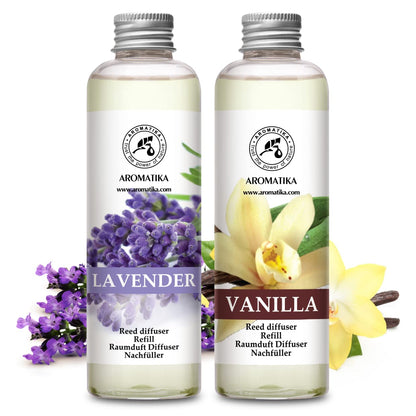 AROMATIKA Lavender & Vanille Reed Diffuser Refills – 2 x 6.8 fl oz | Fresh, Long-Lasting Home & Office Fragrance