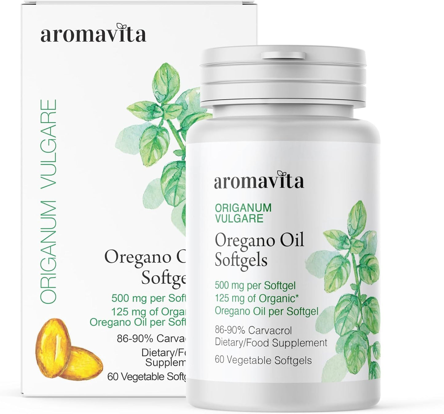 AROMAVITA Oregano Oil Capsules – 108mg Carvacrol per Softgel – High Potency Immune & Digestive Support – Vegan, Non-GMO, Gluten-Free – 60 Softgels – Greek Organic Wild Oregano