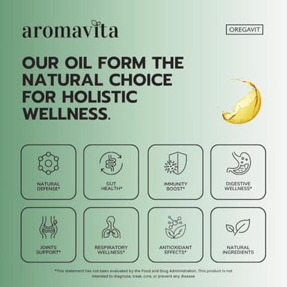 AROMAVITA Wild Oregano Oil Organic – 100% Pure Undiluted Oil with 86-90% Carvacrol | Immune Support | Vegan, Non-GMO, Gluten Free | 1 fl oz / 30 ml