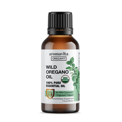 AROMAVITA Wild Oregano Oil Organic – 100% Pure Undiluted Oil with 86-90% Carvacrol | Immune Support | Vegan, Non-GMO, Gluten Free | 1 fl oz / 30 ml