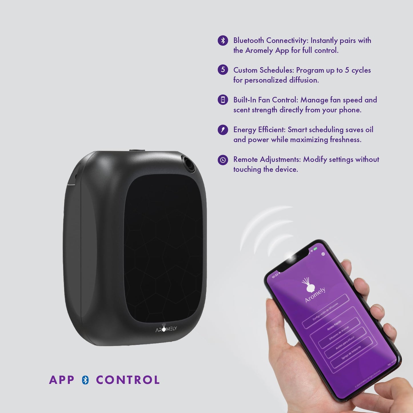 AROMELY Smart Bluetooth Nebulizing Diffuser – App-Controlled Essential Oil Diffuser for 1,500 Sq Ft | Black