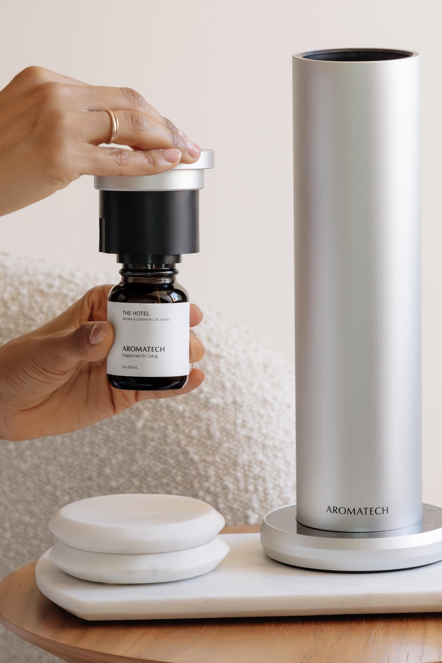 AroMini BT Plus Scent Diffuser by AromaTech — Bluetooth Nebulizing Diffuser (Silver)