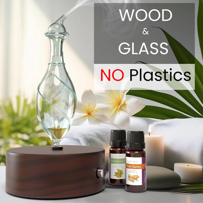ArOmis Premium Glass Essential Oils Nebulizer - Waterless Diffuser with Handmade Wood Base | Solum Nox Vitis